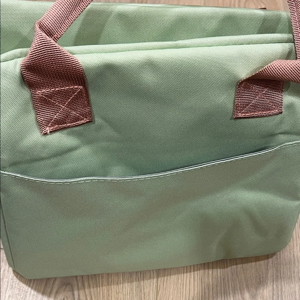 Mint Green Lunch Tote Bag with Pink Handles
